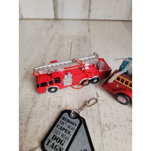 Firefighter fire truck tree hero cape dog tag ornament Xmas set - Picture 8 of 12